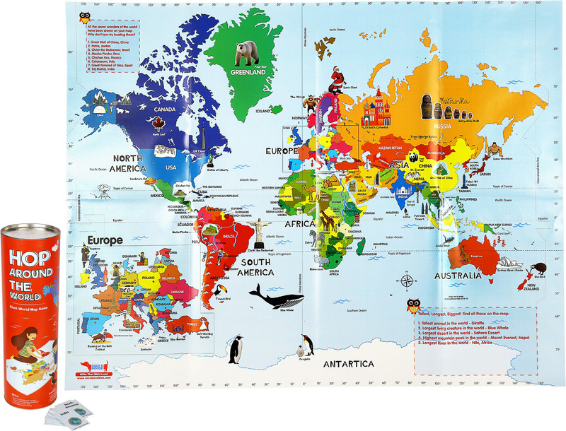 Cocomoco Kids Hop Around the World - Giant World Map Twister Game, Educational Toy for 3-12 year olds, multi color(Multicolor)