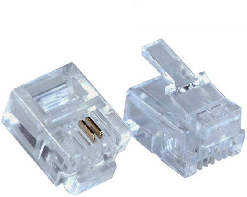 EXPERTRONICS RJ11 Connector Transparent Pack of 100 Male Plugs 6P2C Network Interface Card(Transparent)
