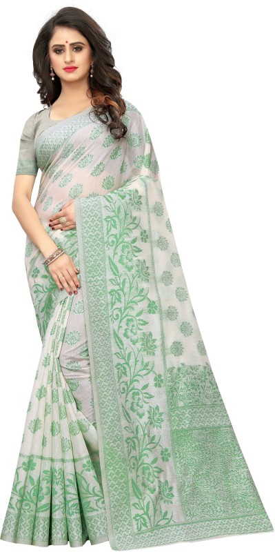 DHAMELIYA INTERNATIONAL EXPORT Woven Bollywood Cotton Jute Blend, Khadi Silk Saree(Multicolor)