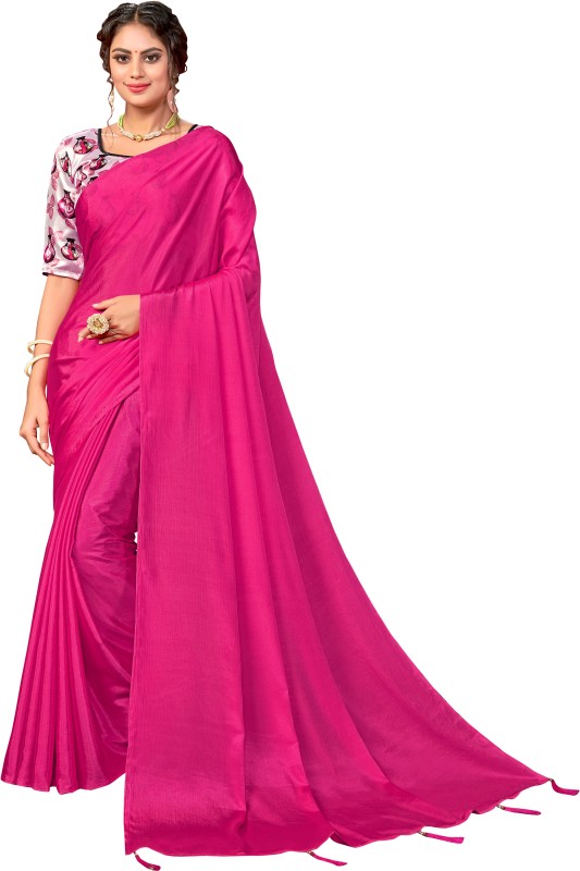 PANTHI FASHION Solid Bollywood Pure Silk Saree(Pink)