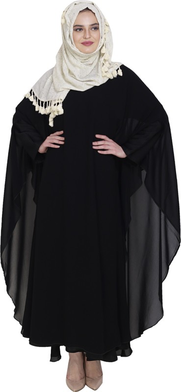 AF BLK KAFTAN Georgette Silk Blend Abaya(Black)
