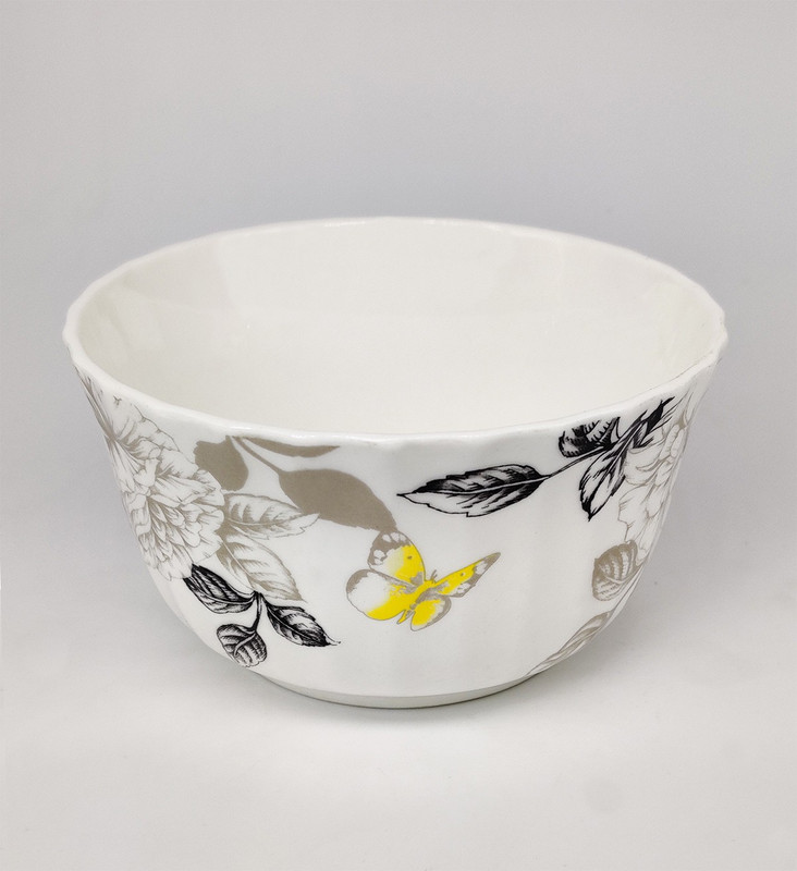 DANDY LINES Bone China Soup Bowl Dandy Lines Crown Multicolor Butterfly Bowls, 70002(Pack of 3, White)