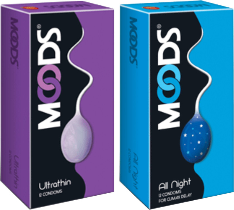 MOODS CONDOMS ULTRA THIN AND ALL NIGHT 12S (PACK OF 2) Condom(Set of 2, 24 Sheets)