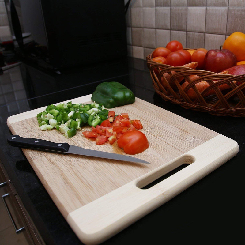 MobFest Bamboo/Wooden Kitchen Chopping Cutting Board with Handle Cutlery Accessories Wooden Cutting Board(Beige Pack of 1 Dishwasher Safe)