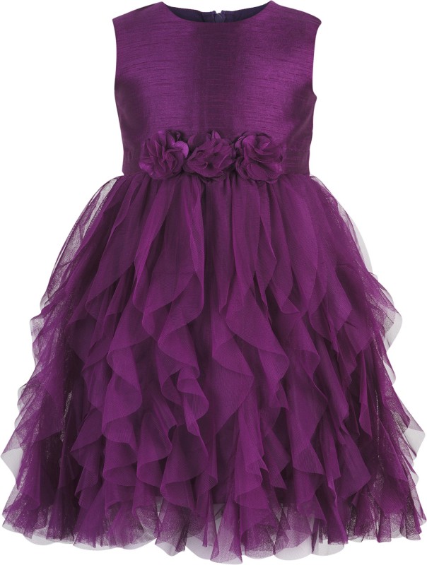 Toy Balloon Kids Girls Midi/Knee Length Party Dress(Purple, Sleeveless)