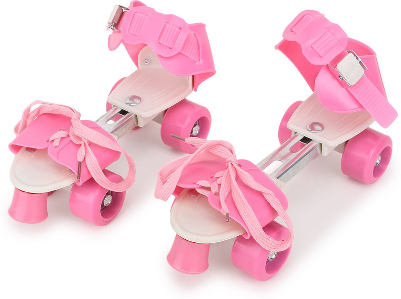 TINGLEZONE Roller Skates for Unisex, Skates for Children, Faster Adjustable Roller Skates Quad Roller Kids Size 3 UK - 6 UK(Adjustable, Beginner, Advanced, Intermediate, Training, Pink)