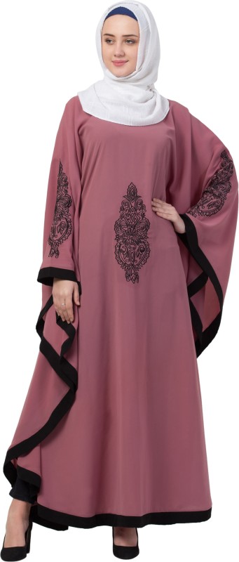 Sabah Fashion Embroidery Kaftan with Black border(XS) Crepe Self Design Abaya With...