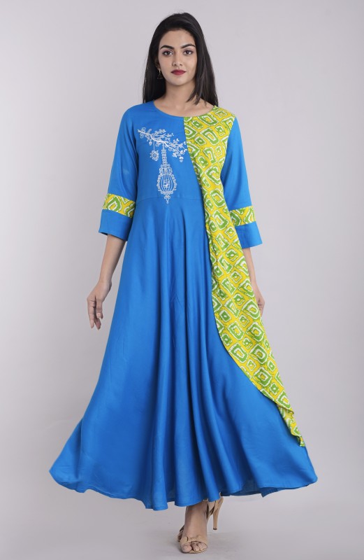 Jaipur Attire Women Embroidered Gown Kurta(Blue)