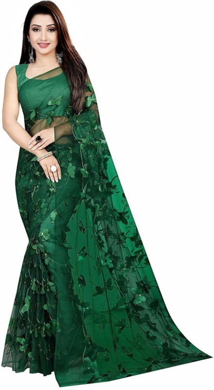 OceanZone Fashion Self Design Bollywood Net Saree(Dark Green)