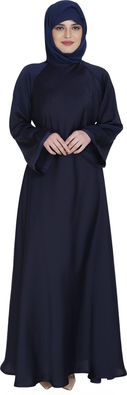 AF FULL FLARED NIDA ABAYA UMBRELLA SIMPLE ABAYA Crepe Abaya With Hijab(Blue)