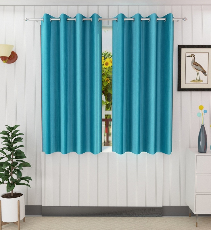 Panipat Textile Hub 152.4 cm (5 ft) Window Polyester Curtain (Pack Of 2)(Light Blue, Solid)