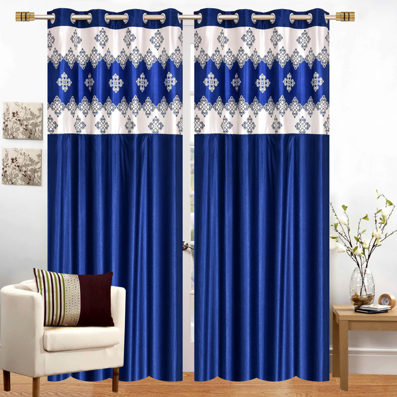Stella Creations 214 cm (7 ft) Door Polyester Semi Transparent Curtain (Pack Of 2)(Blue, Abstract)