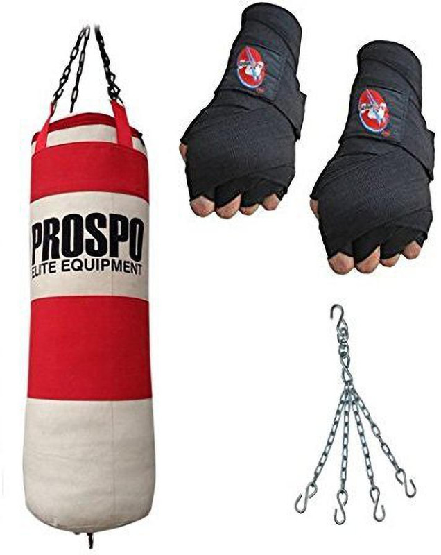 PROSPO Canvas Punching Bag With Hand Wrap And Chain Boxing Kit