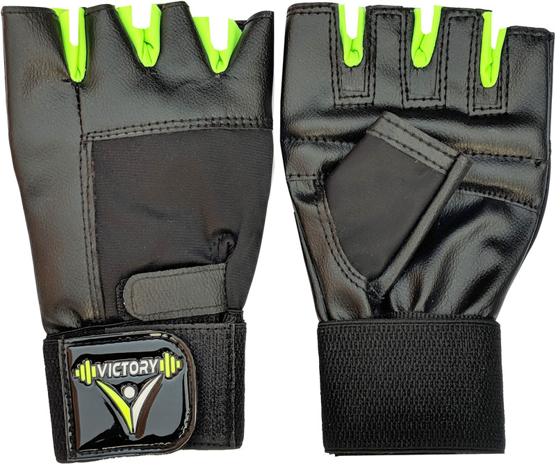 VICTORY Premium Weight Lifting -XUV With Wrist Support Gym & Fitness Gloves(Green)