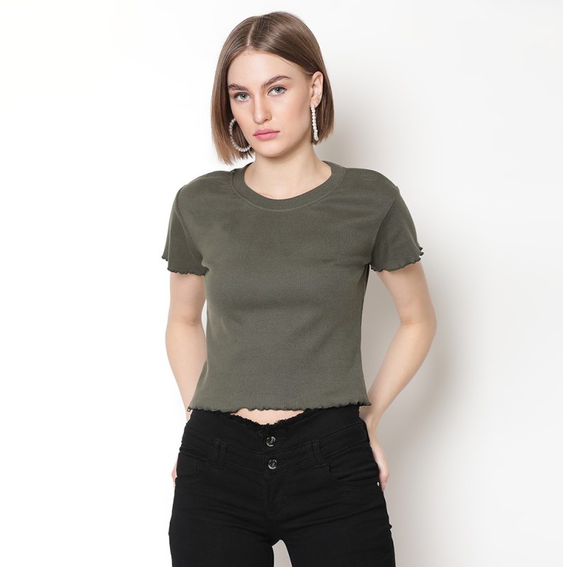 V2 Retail Limited Casual Short Sleeve Solid Women Green Top