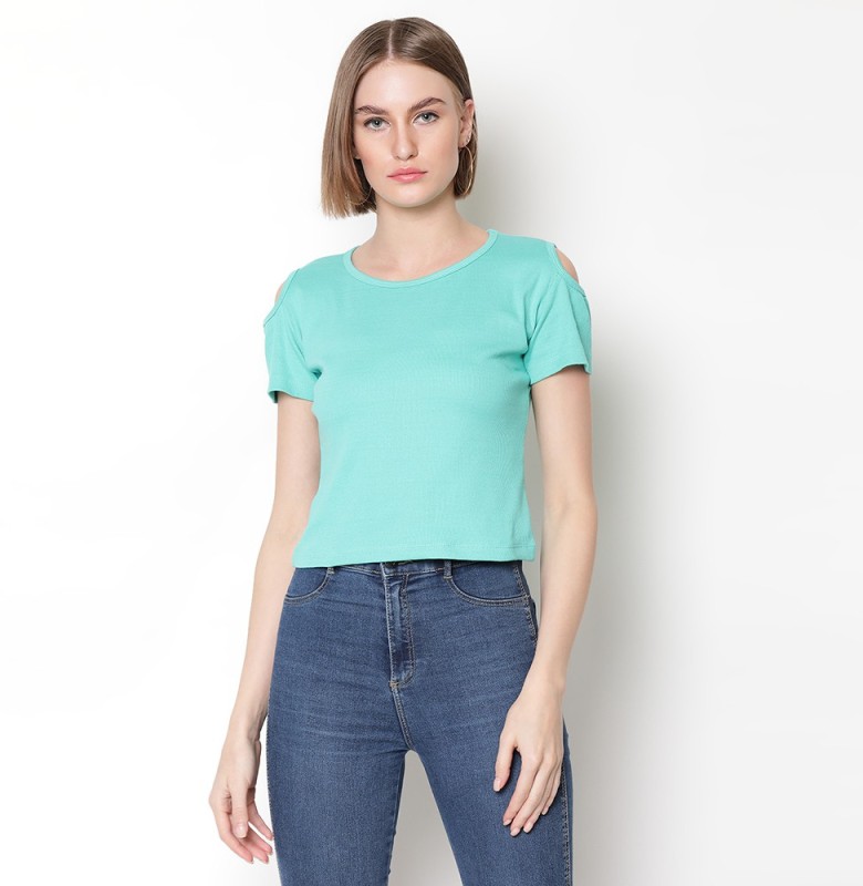 V2 Retail Limited Casual Half Sleeve Solid Women Green Top