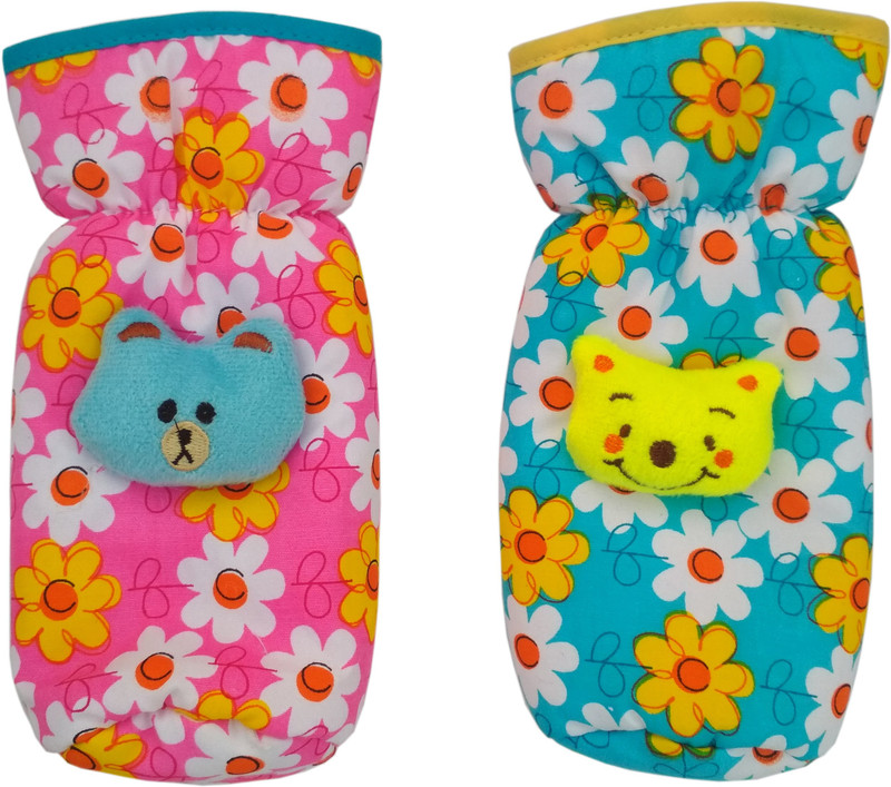 POOJA E-BUSINESS Baby Feeding Bottle Cover in Soft Cotton with Attractive Teddy(Pink, SKY BLUE)