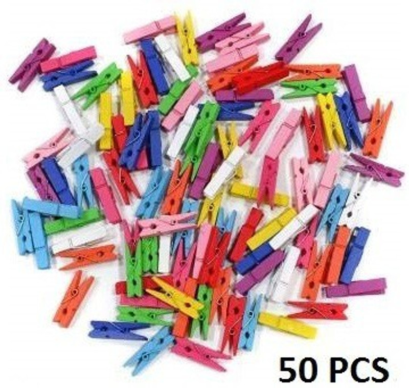 MOREL CRAFTS WOODEN PHOTO PAPER CLIPS PACK 50 OF 1 INCH Wooden Cloth Clips(Multicolor Pack of 50)