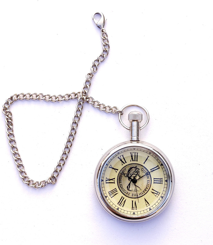 k.v handicrafts Antique Indian Look Gandhi Watch/Pocket Watch with Long Chain Pendent Type Black Dial kvh00005 Nikle Brass Pocket Watch Chain