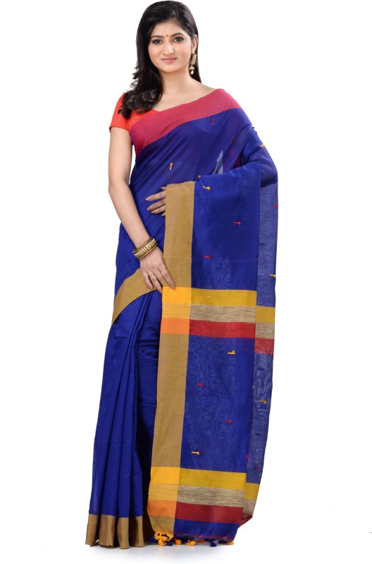 Subhadra Woven Jamdani Handloom Khadi Cotton Saree(Dark Blue)
