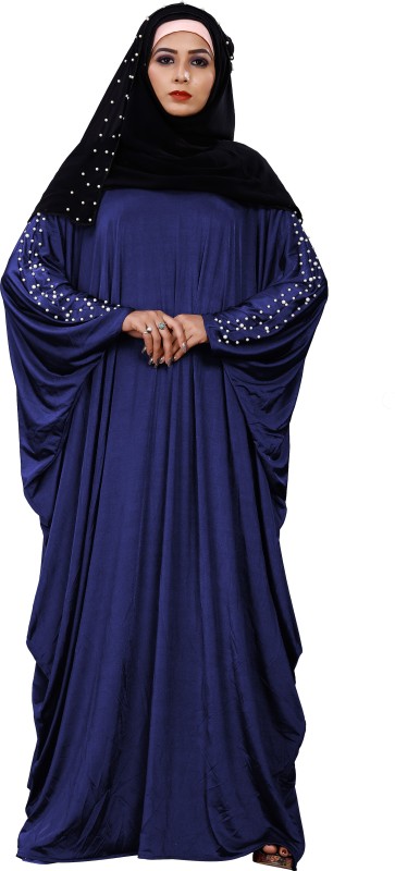 Justkartit J5480_NavyBlue Lycra Blend Solid Burqa With Hijab(Blue)