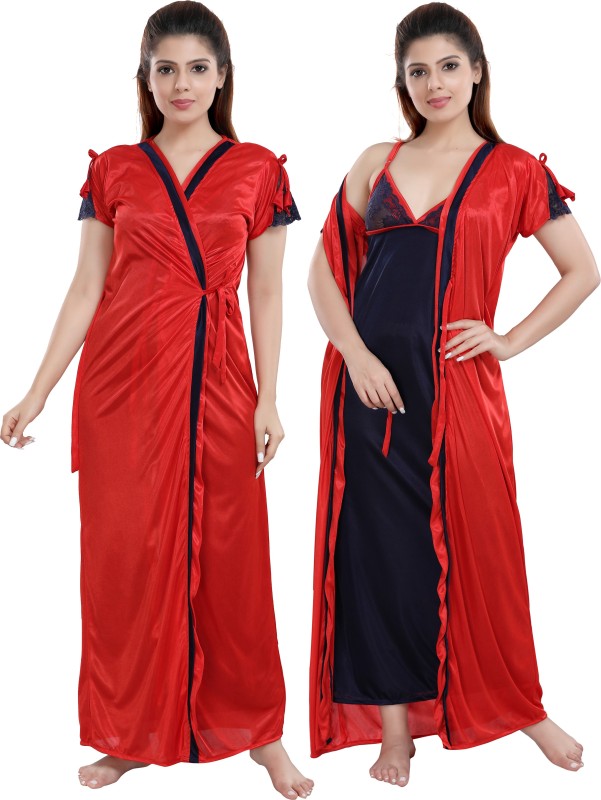 TRUNDZ Women Nighty with Robe(Red)