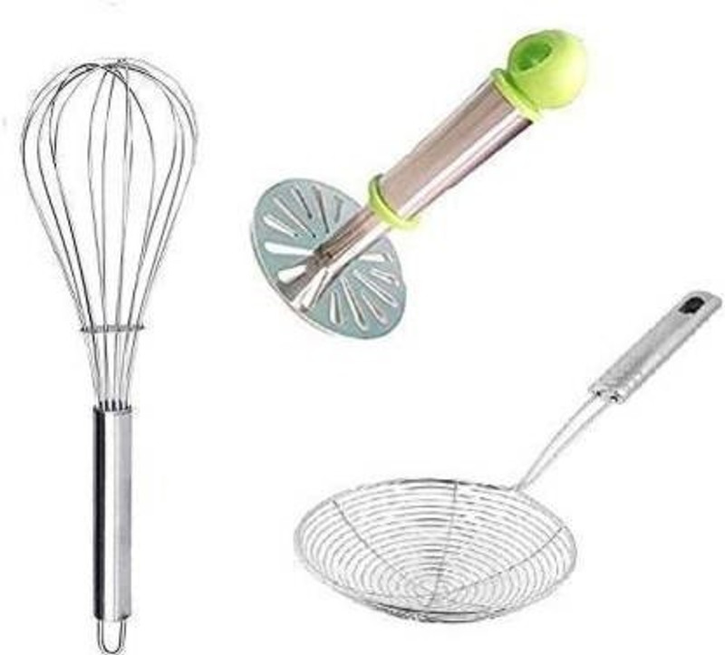 BARTANMART Combo Set of 3 pcs 3 pcs Potato Vegetable Masher/Egg Kitchen Tool Set Kitchen Tool Set(Masher, Whisk)