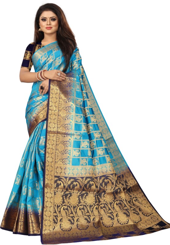 MATANGI EXPORTER Self Design, Embellished Banarasi Pure Silk, Organic Cotton Blend Saree(Light...