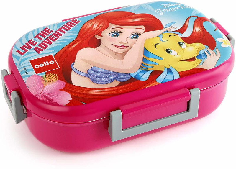 cello Feast Deluxe Lunch Box with Inner Steel, Princess Design, Pink Colour 2 Containers Plastic Office Lunch Box(700 ml)