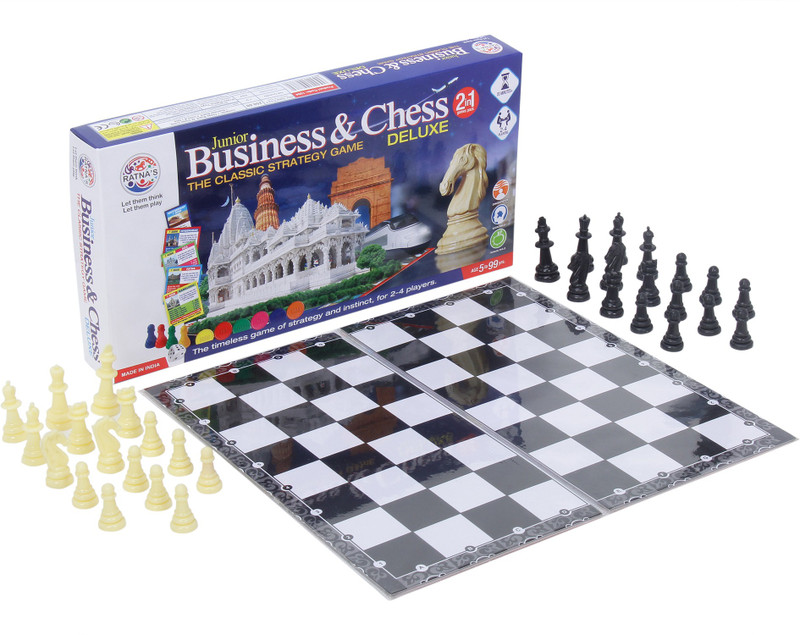 Ratnas Premium Quality 2 in 1 Business & Chess Junior Deluxe Board Game|Board Size: 11 Inches 8 11 Inches Party & Fun Board Game