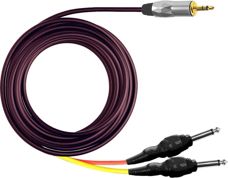 MX EP Stereo 3.5 mm to 2 P-38 6.35mm Mono Plug Cord Male toMale Cable for Guitar, Sound Mixers, DJ and Audio Equipment Single Angled TS Patch Cable(3 m in Length)