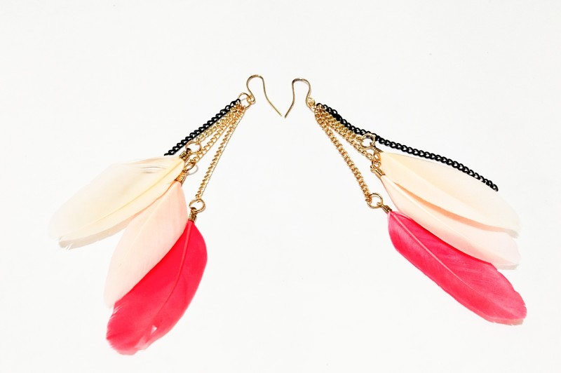 Athizay Pink Earrings 3 Feather Tassel Dangler with golden chain for women...