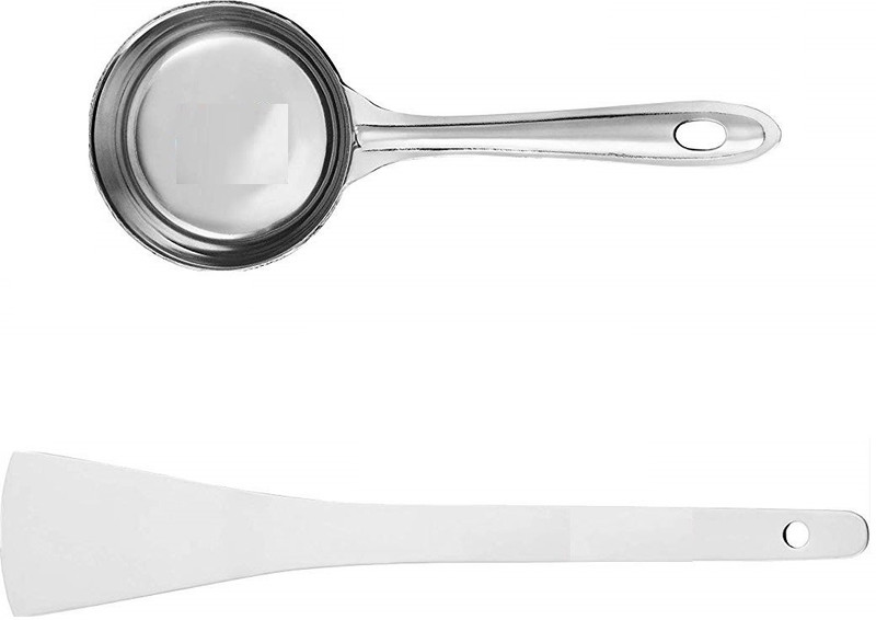 GESTIONE Stainless Steel Perfect Dosa Making Spoon/Ladle Set of 2 Pcs (1 Turner, 1 Short Pour Ladle with Flat Base) Kitchen Tool Set(Spatula, Strainer)