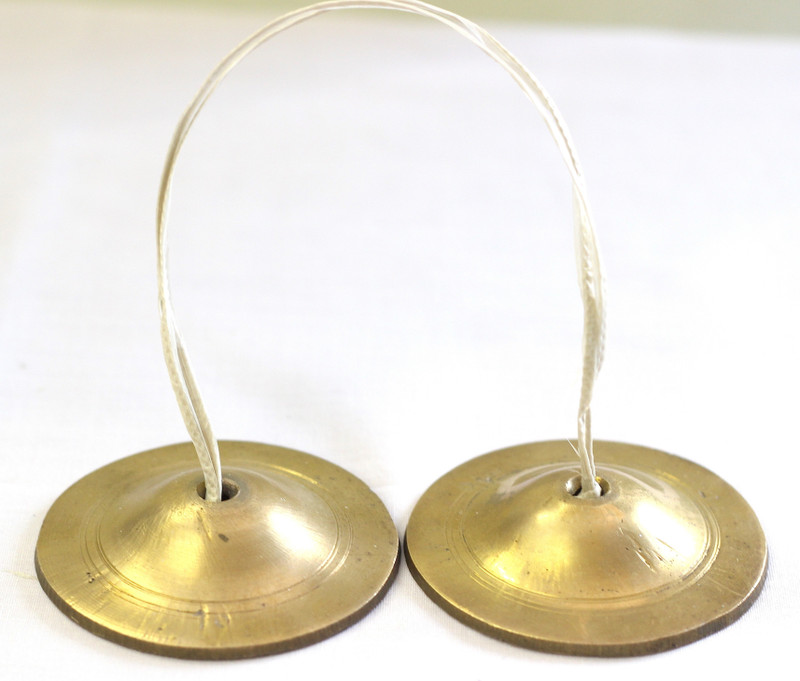 mPix Manjeera/MANJIRA BRASS PAIR WITH White COTTON STRING INDIAN MUSICAL INSTRUMENT Kartal Instrument