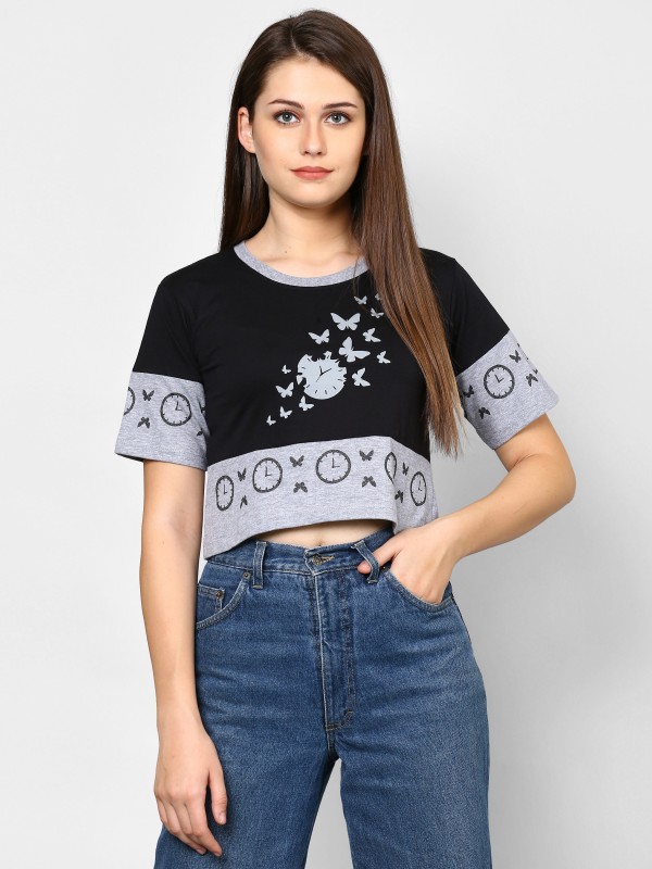 V2 Retail Limited Casual Half Sleeve Printed Women Multicolor Top