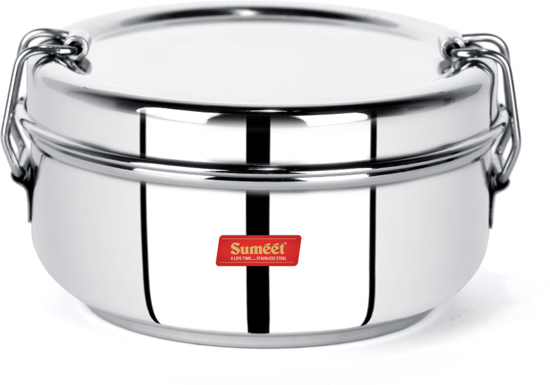 Sumeet Stainless Steel Food Pack Lunch Box with Steel Separator Plate and Locking Clip, 350ML Capacity 1 Containers Stainless Steel Office Lunch Box(350 ml)