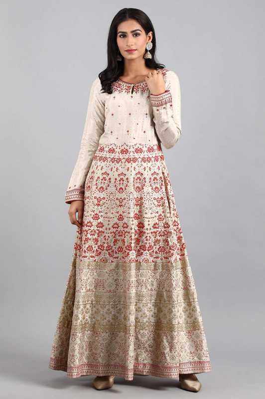 W Women Printed Flared Kurta(Beige) W Women Printed Flared Kurta(Beige)