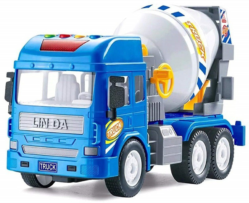 KTRS Unbreakable Plastic Friction Powered Cement Mixer Construction Truck with Light & Sound Toy for Kids (5414)(Multicolor)