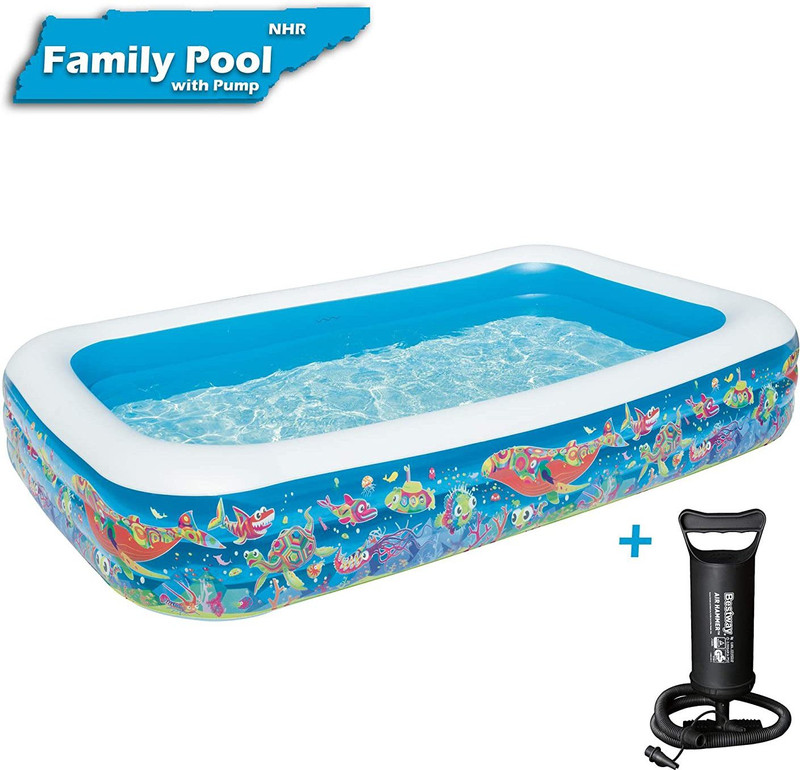 DIVI DIVINE Bestway Plastic Toys Domestic Inflatable Deluxe Rectangular Family Pool with Pump Inflatable Swimming Pool(Blue)