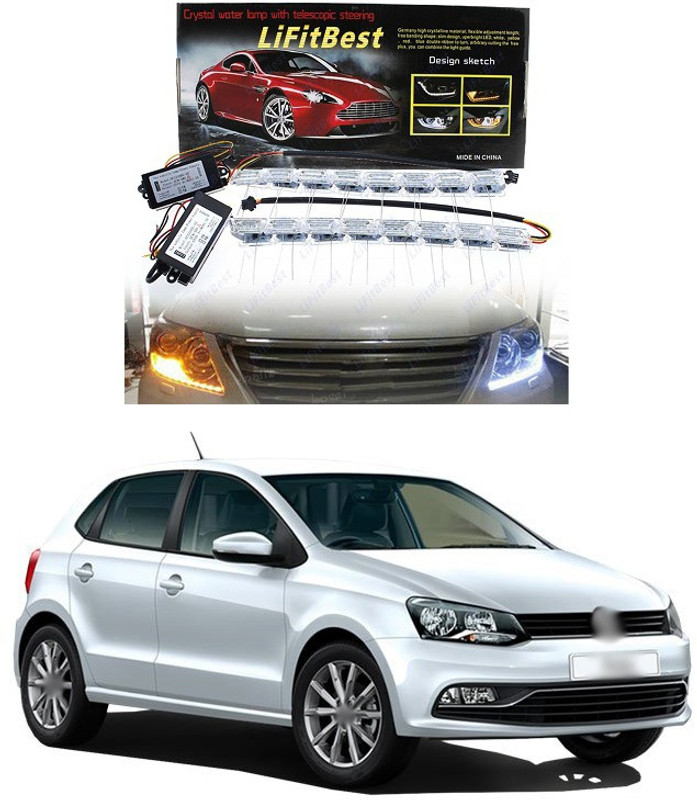 PECUNIA Daytime 16 LED Crystal Sequential DRL Running White with Yellow Turn Signal Light SC249 Car Fancy Lights(White, Yellow)