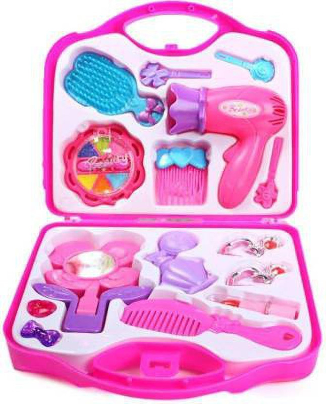 LooknlveSports Fashion Girl Beauty Set Makeup Toy with Mirror Hairdryer & Styling Accessories, Girl Toys makeup kit (Pink) (Pink)