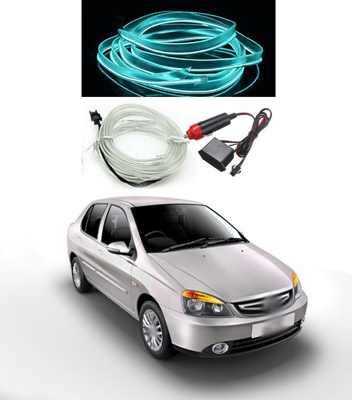 PECUNIA 5M Neon LED Light Glow EL Wire String Strip Rope Tube + 12V Power Inverter Kit for Maruti Swift - Ice Blue V31 Car Fancy Lights(Blue)