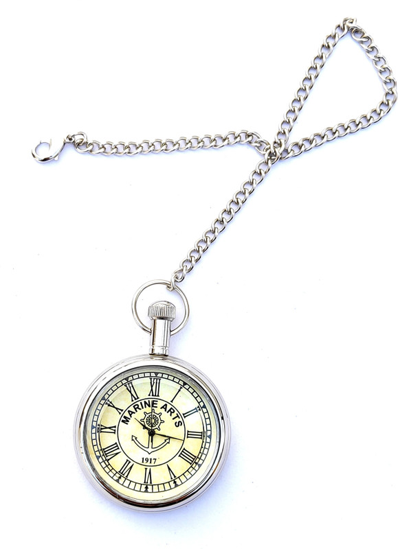 k.v handicrafts Melborn 1930 Penny Watch Dial - Antique Indian Look Pocket Watch with Long Chain by K V Handicraft kvh00018 Nikle Brass Pocket Watch Chain
