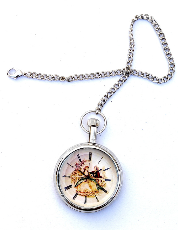 k.v handicrafts Antique Indian Look Pocket Watch with Long Chain kvh00029 Nikle Brass Pocket Watch Chain