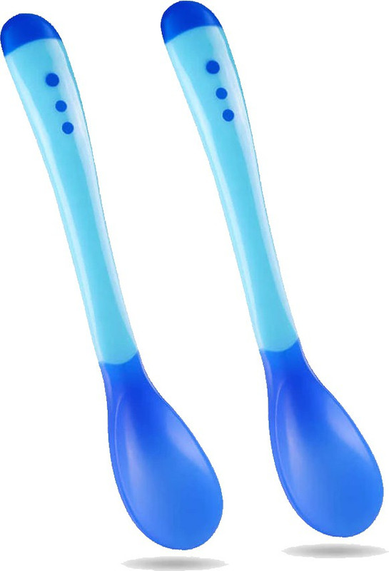Orcoa Baby Silicone Temperature Sensing Spoon, BPA Free Changing Color Feeding Spoon, Silicone Infant Training Spoon (Pack of 2)  - Silicone(Blue)