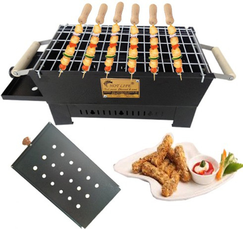 HOT LIFE CharcoalBarbequeGrill&Tandoorwith6Skewers,1IronGrill, Charcoal Grill
