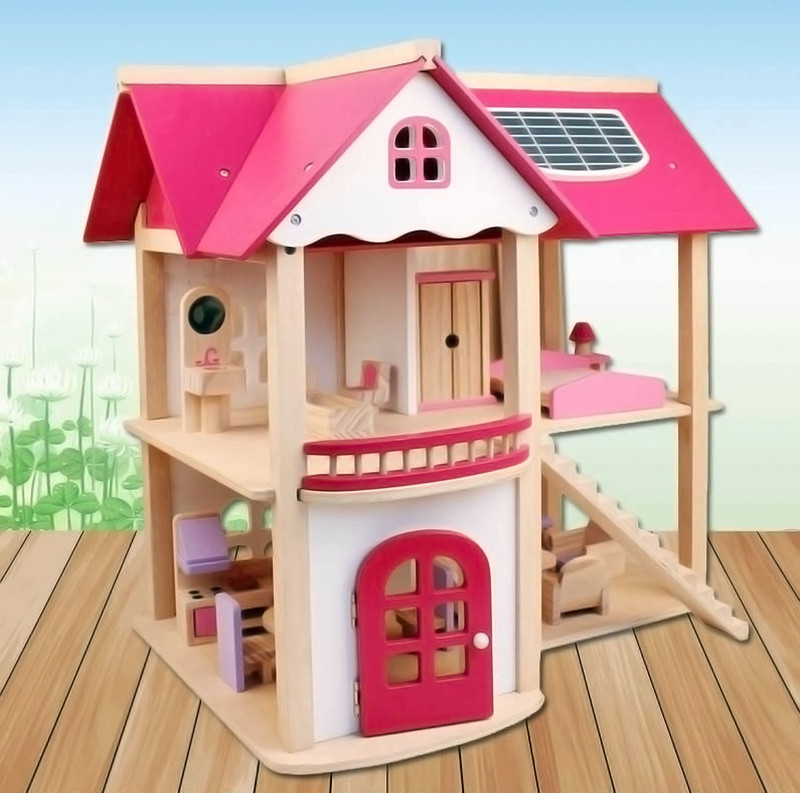 Magicwand Pretend Play Endorsed Wood Type Doll House with Mini Figures for Girls(Multicolor)