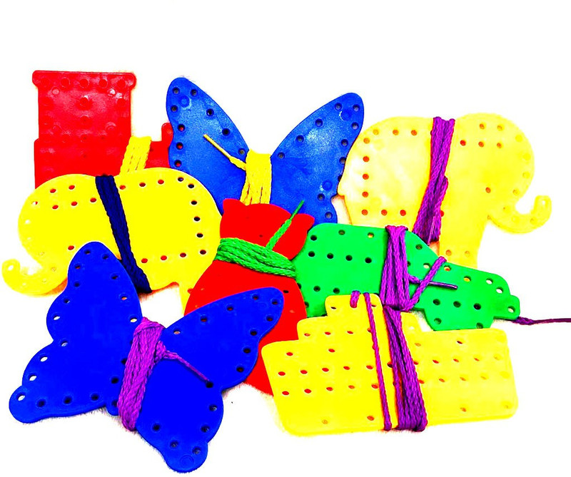 THE LABWORLD Lacing Animal Shape activity toy Sewing Toy Set of 6 pcs for Kids with Colorful Shapes and Laces to Learn About Animal Shapes Elephant,Butterfly,Dog ,cat,Bear,Duck