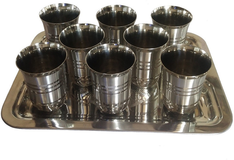 Marwall Stainless Steel Glass Tray Set(Stainless Steel)