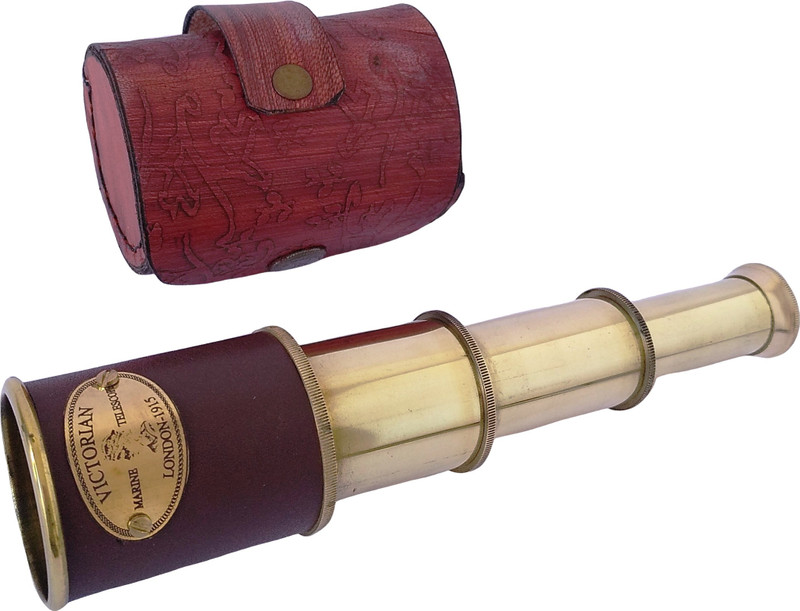 Shoptreed Vintage 4 fold 7" Victorian Marine Brass Telescope with Leather Case Catadioptric Telescope(Manual Tracking)